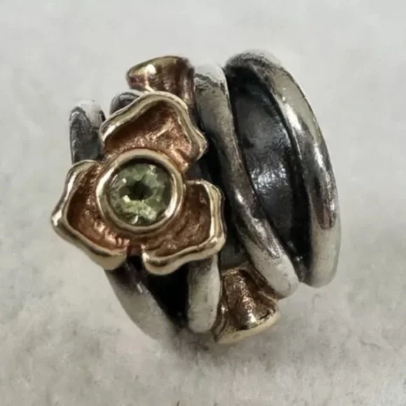 - RARE Retired Pandora 14k Gold & Sterling SilverPeridot Diamond Charm